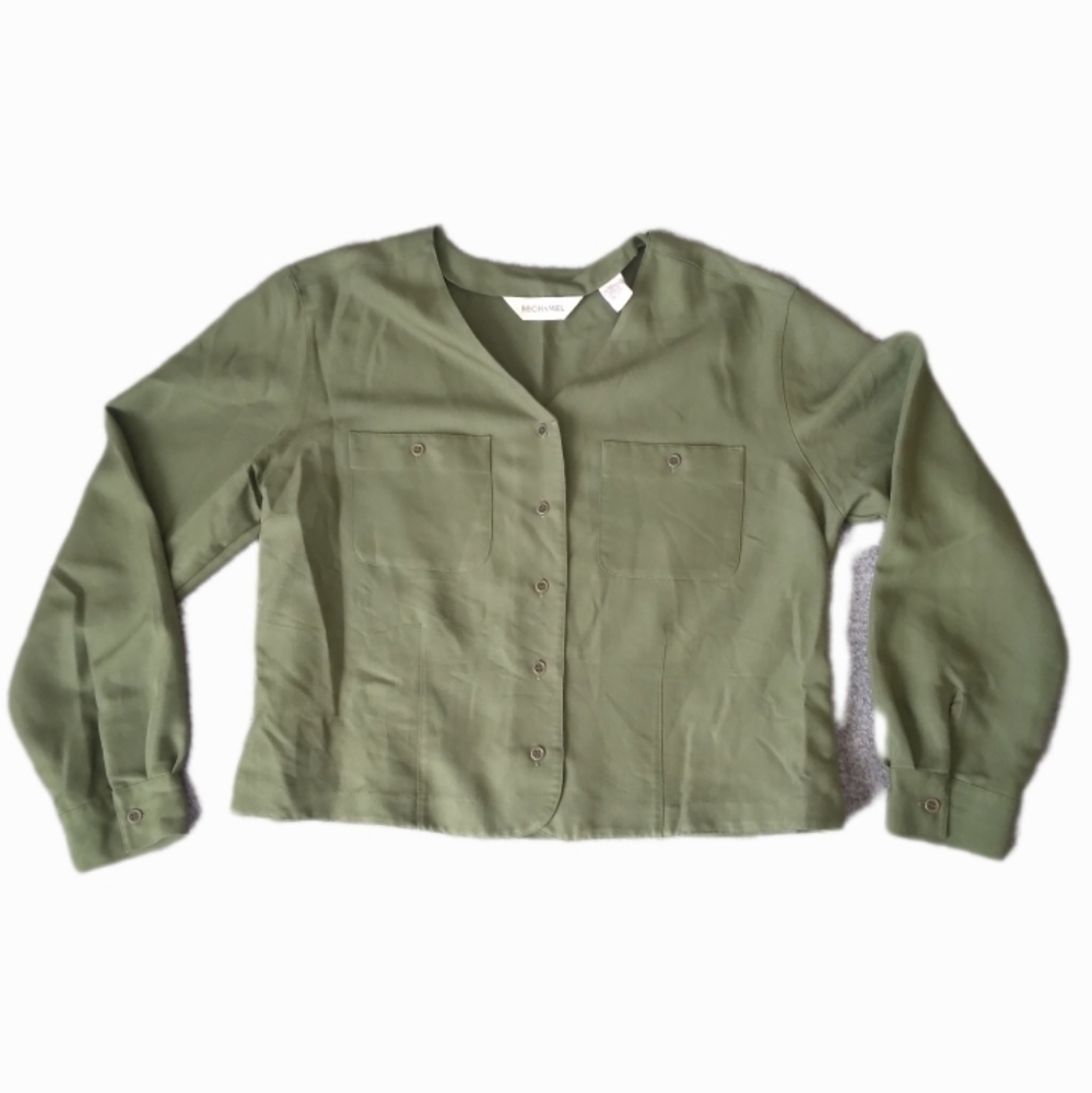 Bechamel Size Large Olive Green Button Down V-Neck Moto Top